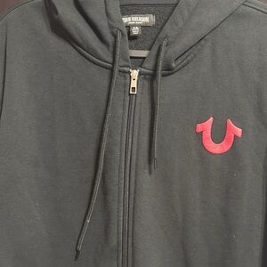 True Religion Black Zip-Up with Crimson Emblem